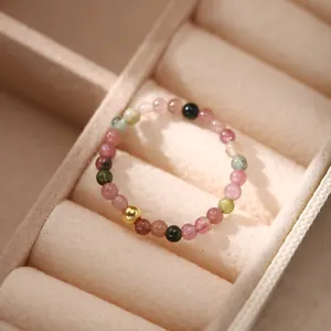 Handmade 925 silver tourmaline beaded ring with colorful gemstones in jewelry box