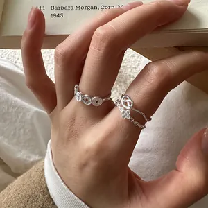 925 Sterling Silver Four Leaf Clover Open Ring For Women Adjustable Shiny Silver Minimalist Knot Stacking Ring Simple Jewelry Gift