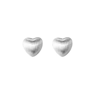 Elegant 990 silver heart stud earrings featuring a brushed matte finish for women