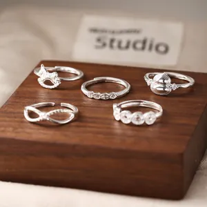 999 Sterling silver adjustable ring set with coin and gourd designs in New Chinese style