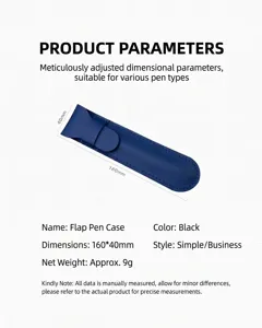 Specifiche dettagliate su dimensioni e peso per l'astuccio per penne in pelle blu.