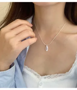 Elegant 925 sterling silver oval chalcedony pendant on a thin snake bone chain necklace