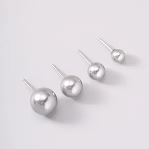 Elegant grey pearl stud earrings in 925 silver set of four different sizes for women
