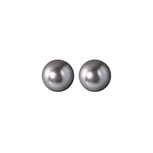 Elegant round grey pearl stud earrings with sterling silver pins for women fashion
