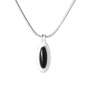 Elegant 925 sterling silver necklace featuring an oval black onyx pendant on snake chain
