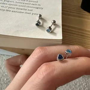 925 Sterling Silver Heart Rhinestone Stud Earrings Small Heart Studs Screw Back Earrings For Women Teen Girls Jewelry