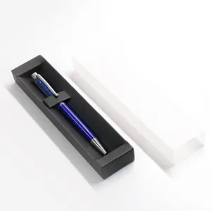 Elegante penna a sfera in cristallo blu in confezione regalo nera con custodia opaca