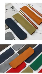 Detail view of colorful retro PU leather pen sleeves with fine stitching