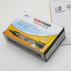 Macro view of YUANYUAN YY-218 black permanent marker box containing 10 pieces pack