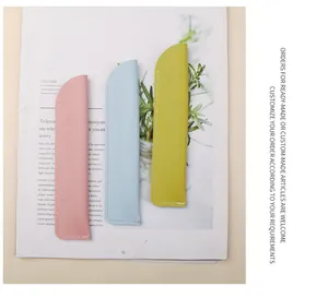 Kollektion minimalistischer Stifthüllen aus Leder in Pastellrosa Blau und Limonengrün