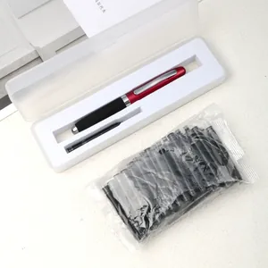 Business metal mini fountain pen set with red barrel and large pack of ink refills
