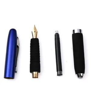 Professional business metal fountain pen set with ink converter shown in disassembled components