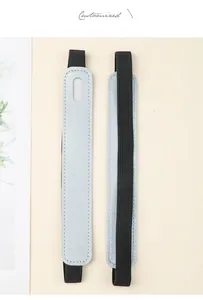 Detailed view of PU leather pen holder with elastic band for notebooks
