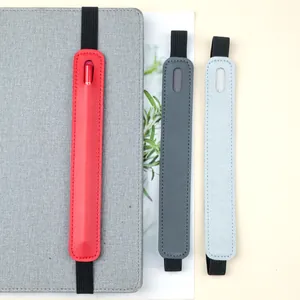 PU Leather Single Pen Holder With Elastic Band Solid Color Notebook Pencil Bag For Student Office Business Stationery Supplies