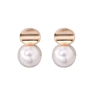 Elegant rose gold irregular metal sheet and white pearl stud earrings for fashionable women