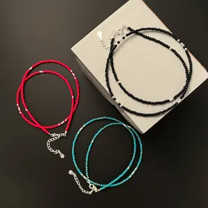 Collane girocollo fatte a mano in argento sterling S925 con perline per layering