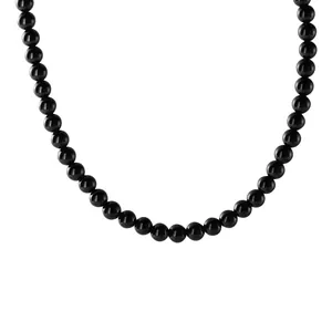 Elegant black onyx beaded necklace with minimalist s925 silver clasp design