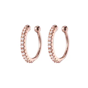 925 sterling silver rose gold hoop ear cuffs with sparkling stones, no piercing required