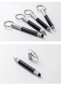 Multi-functional portable EDC metal tool pen keychain featuring ruler, screwdriver, and stylus.