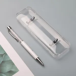 Astuccio trasparente per due penne con elegante penna a sfera in cristallo bianco