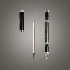 Professional disassembled carbon fiber metal signing pen with chrome accents and refill