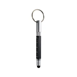 Compact EDC multi-functional metal tool pen keychain featuring a ruler and stylus tip