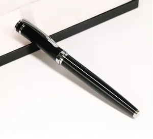 Elegant black metal rollerball pen with silver accents and gift box