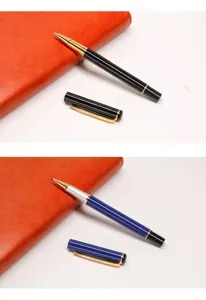 Stylos roller professionnels en métal noir et bleu avec un carnet de notes orange élégant