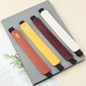 PU leather elastic pencil pouch for notebooks in multiple colors single pen holder strap