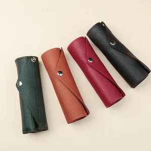 Set mit 4 bunten PU-Leder-Federmäppchen in minimalistischem Design für Geschenke
