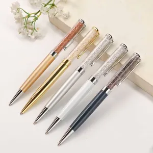 Luxury Metal Rhinestone Crystal Ballpoint Pen Twist Rotating Signing Pen For Office School Business Gift Stationary