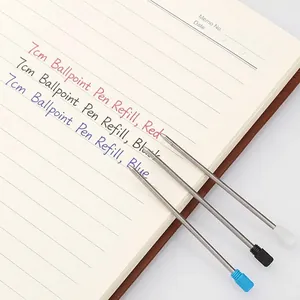 Set of 70mm metal ballpoint pen refills in professional red, black, and blue ink.