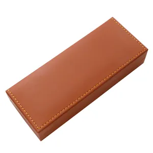 Premium braunes PU-Leder Etui für Kugelschreiber mit dekorativen gelben Nähten