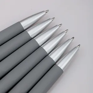 Stylos à bille rétractables gris élégants avec accents métalliques argentés, lot de 6