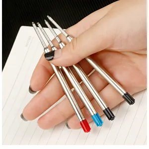 Macro view of 1.0mm metal G2 ballpoint pen refills in various ink colors