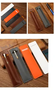 Detailed view of vintage PU leather pen sleeves in multiple colors for business gifts