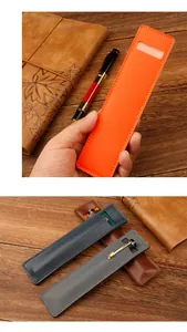 Detailed view of high-quality retro PU leather pen sleeves in multiple business colors