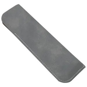 Vintage grey PU leather pen sleeve for two pens, minimalist stationery storage pouch