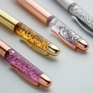 Elegant metallic crystal ballpoint pens with floating sparkling glitter sequins detail