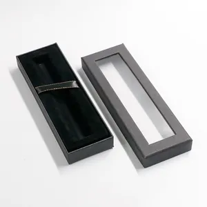 Astuccio Regalo per Penne Business Nero a Cassetto Con Finestra Trasparente Nastro Fisso Scatola in Cartone Rigido per Penne Stilografiche