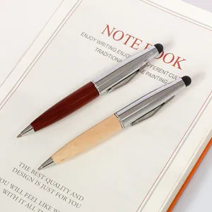 Mini Wooden Touchscreen Ballpoint Pen 2-in-1 Natural Maple Wood Metal Stylus Pen For Business Office Women Gift