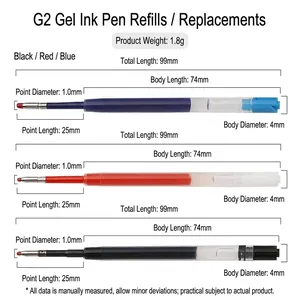 G2 water-based gel ink pen refills in blue red black with 1mm tip and 99mm length