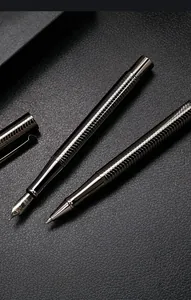 Detail of the elegant metallic textured barrel and precision nib of the 639 Black Forest pen