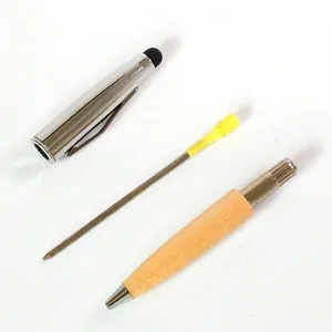 Mini portable wooden ballpoint pen with silver touch screen stylus cap and refill