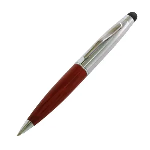 Portable mini wooden ballpoint pen with a capacitive stylus tip for touchscreens