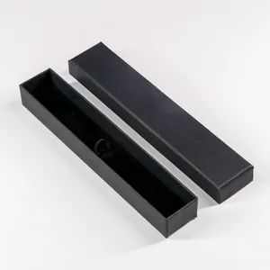 Business Minimalist Black Cardboard Pen Gift Box Rectangle Matte Texture Single Pen Packaging Case With Ribbon Ornament