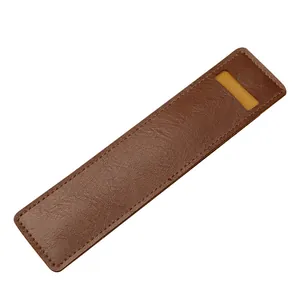 Premium retro brown PU leather single pen sleeve for business and office use