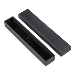 Elegant black cardboard single pen gift box featuring soft velvet lining and removable lid