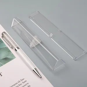 Astuccio triangolare in plastica trasparente con elegante penna a sfera in cristallo bianco