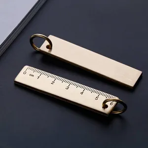 6cm vintage mini brass ruler keychain pendant EDC tool with clear metric scale markings